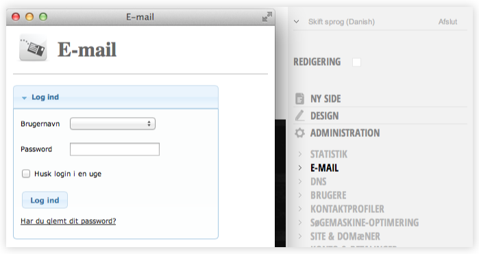 Funktioner - domæne og e-mail