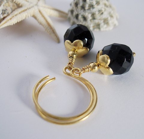 Guldreringe m. Sort Facet-Onyx