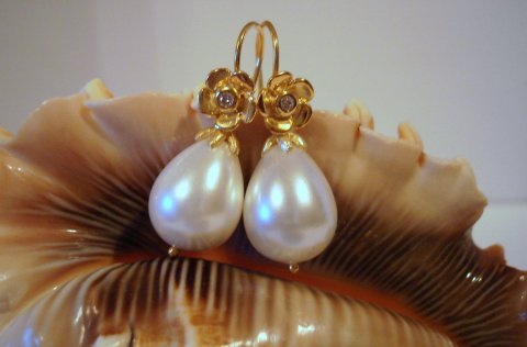 Guldreringe m. CZ og Seashell