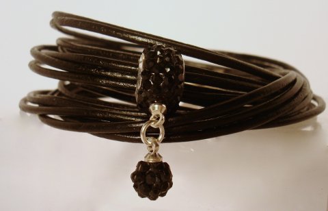 Lderarmbnd m. Krystal Vedhng