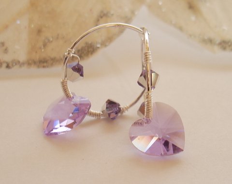 Slv-Creolere m. Swarovski Krystalhjerter