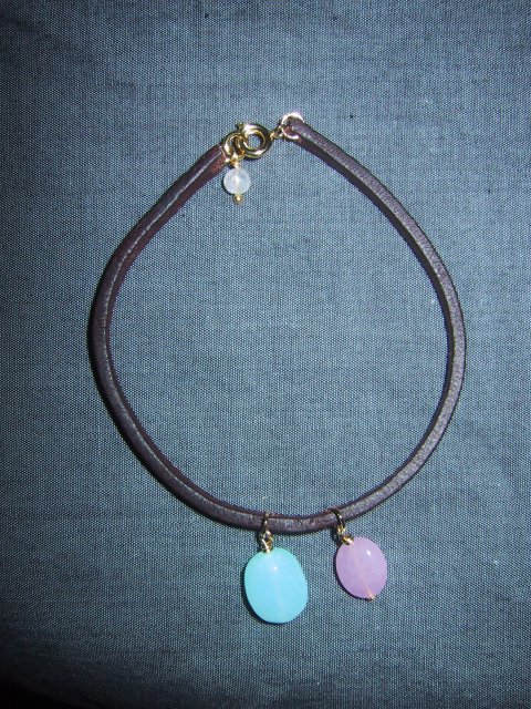 Lderarmbnd med opal og jade