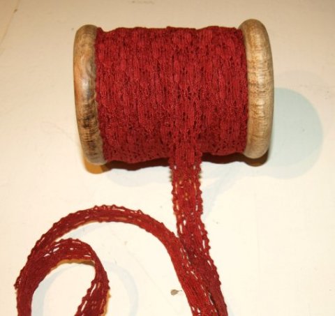 Laceribbon, dark red, wood spool, 15mmx10m