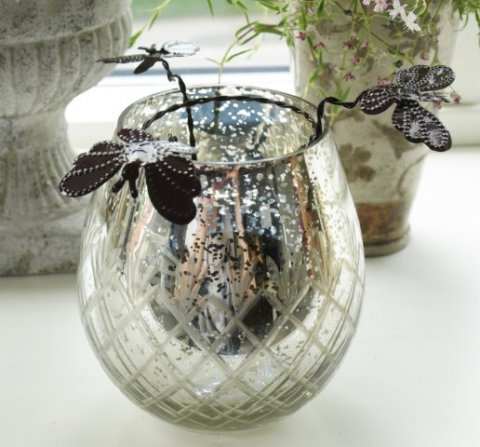 Vase m. graveringer og holder til fyrfadslys, slv antik, 12x12 cm