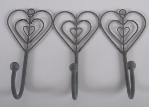 Haken m. 3 haken, Eisen, Herz Design