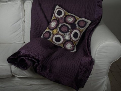 Plaid w. velvet border and handstitch, lilac, 140x200cm