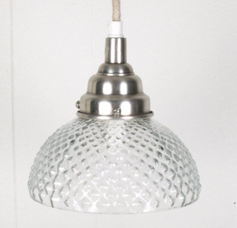 Lamp i glas, clear, w. fabric cord, 16xH7,5 cm