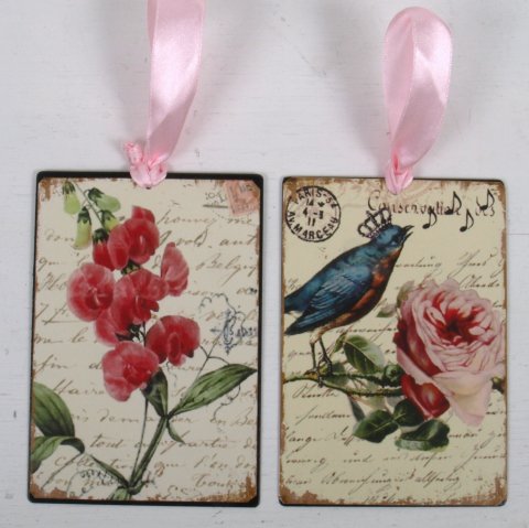 Metal sign w/ribbon birds/flower 2 ass.