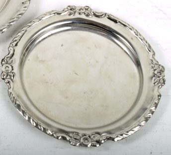 Plate w. pattern on edge, 13,5, silver antique metal