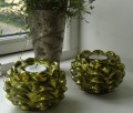 T-light holder, glass, green, 10 cm