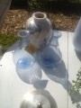 Fin keramikvase med porcelnsmnster, hvid/bl