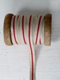 Ribbon, sand/red stripe, 10mmx25m, wood spool