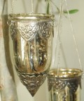 Hanging votive, antique silver/metal, 15x8 cm