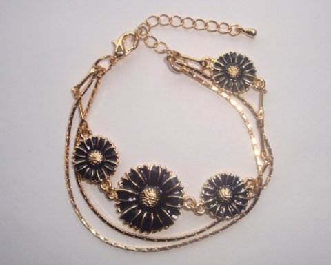 Marguerit armbnd - Guld og sort