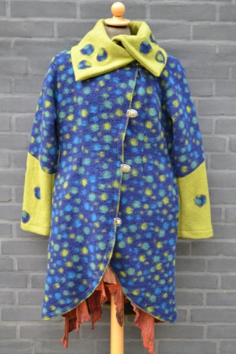 Blue and lime coat - size S
