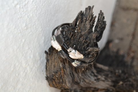 Handmade leatherbracelet in black and silver colours