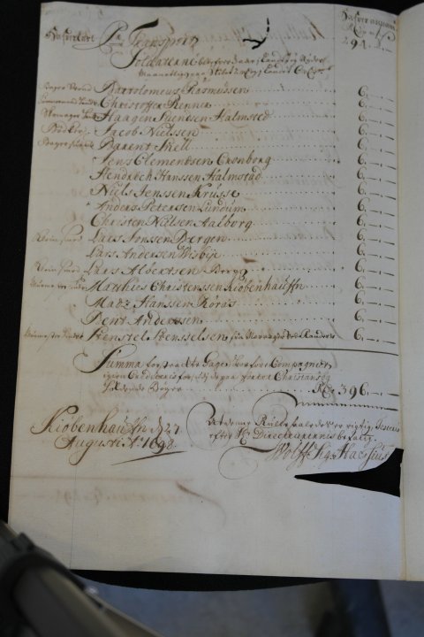Liste over nyansatte ved Vestindisk-guinesisk Kompagni dateret 27.8 1698, side 2.