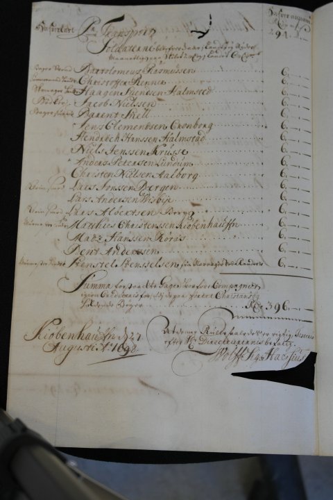 Rulle over ansatte, side 2. Liste over nyansatte ved Vestindisk-guinesisk Kompagni dateret 27.8 1698, side 2.